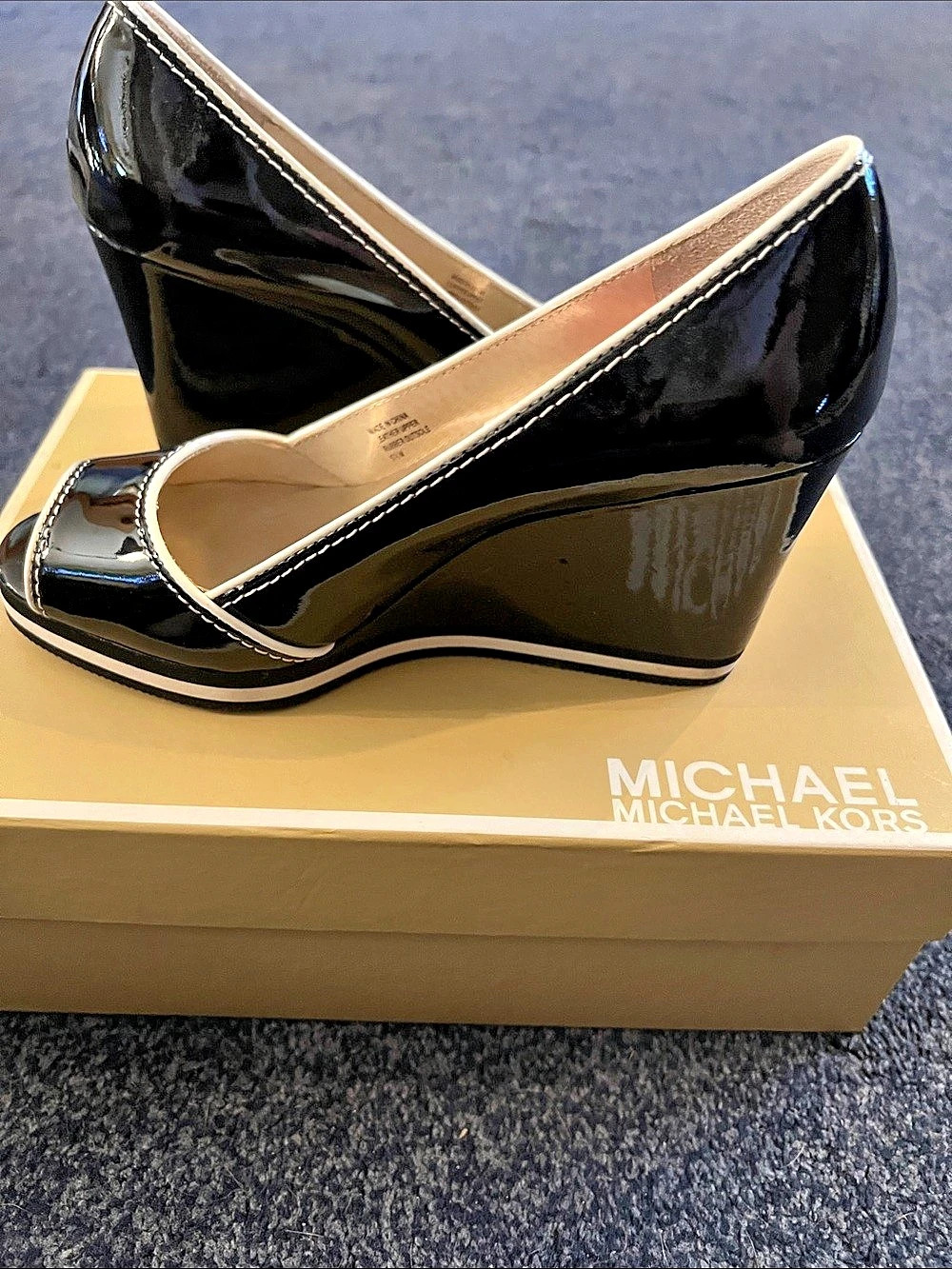MICHAEL Michael Kors Patent Peep-Toe Wedge Pumps Black